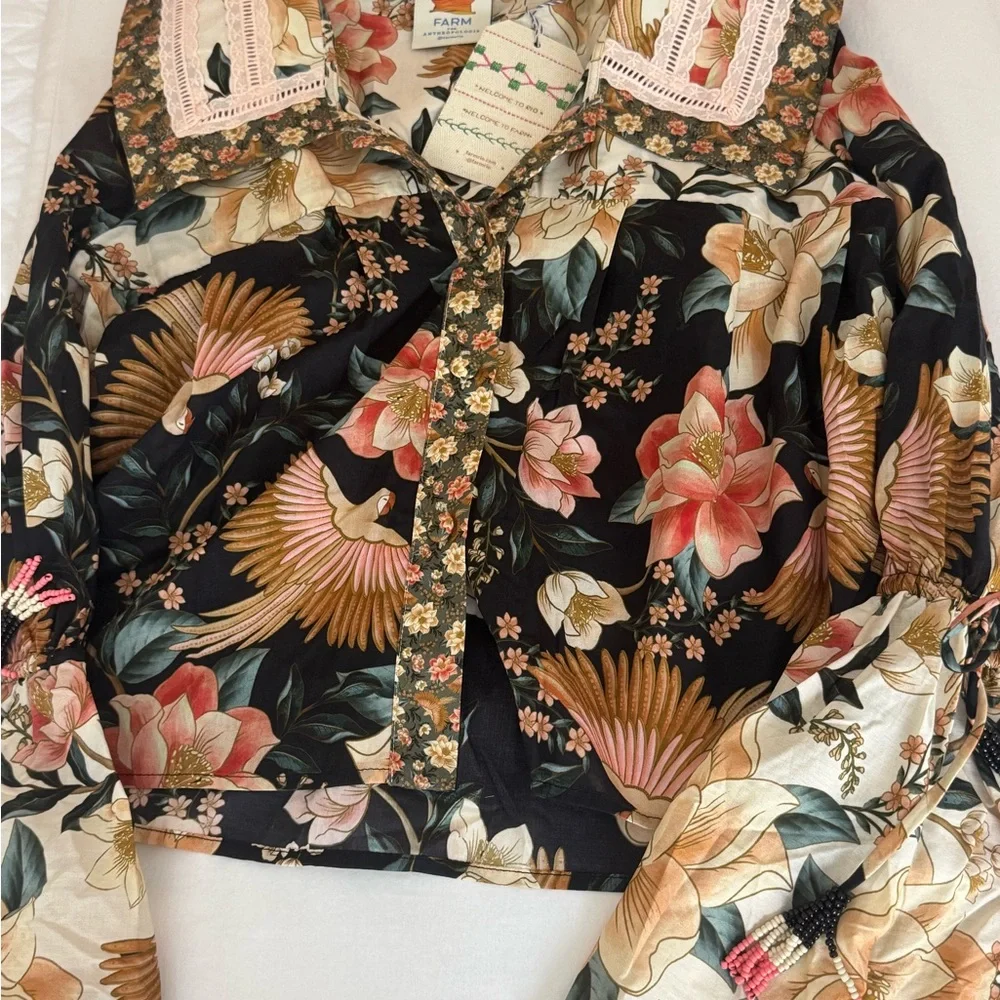 Farm Rio Long-Sleeve Collared Embroidered Blouse - Picture 4 of 7